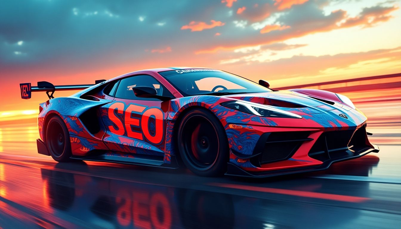 Race car with 'SEO' lettering on the side.