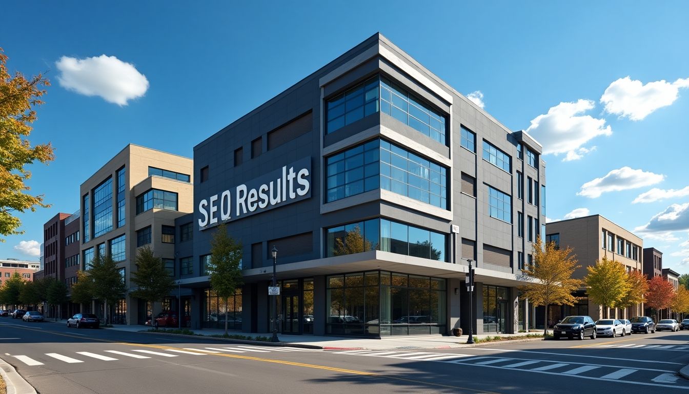 Omaha building with 'SEO Results' sign.