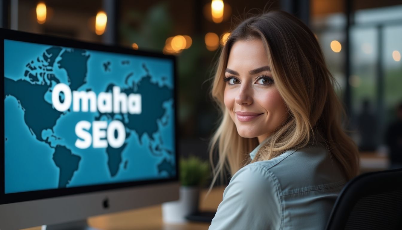 Woman working on Omaha SEO at her computer.