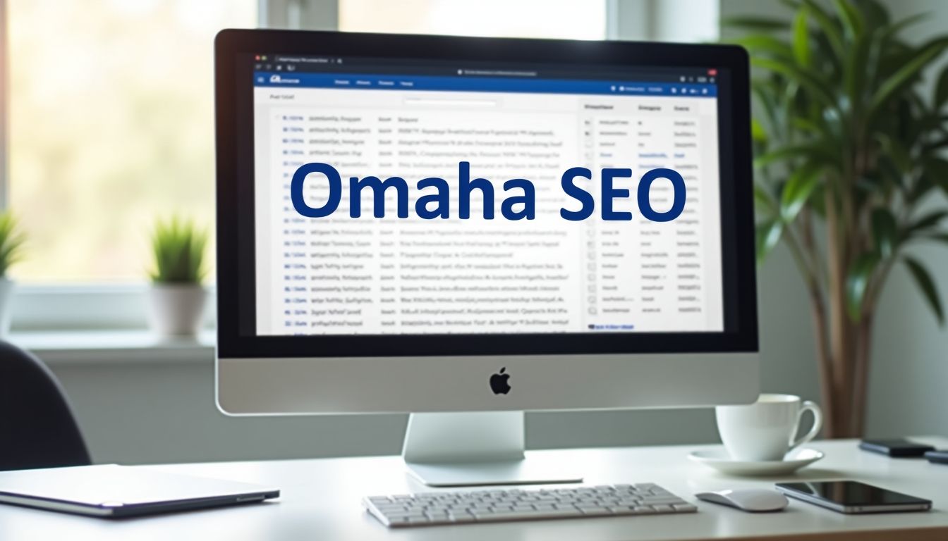 Computer screen showing 'Omaha SEO' document in office.