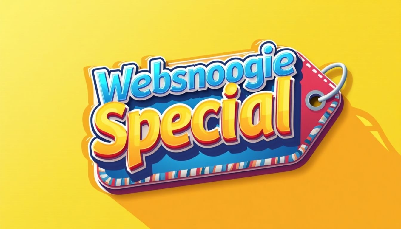 Price tag labeled 'Websnoogie Special' in bright colors.