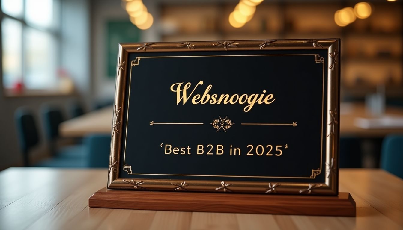 Plaque for Websnoogie Best B2B award 2025.