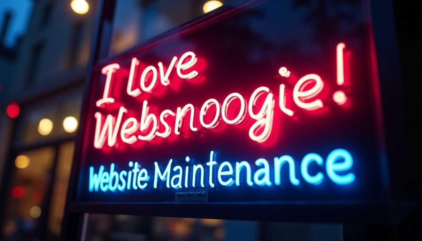 Neon sign saying 'I love Websnoogie!' in bright colors.