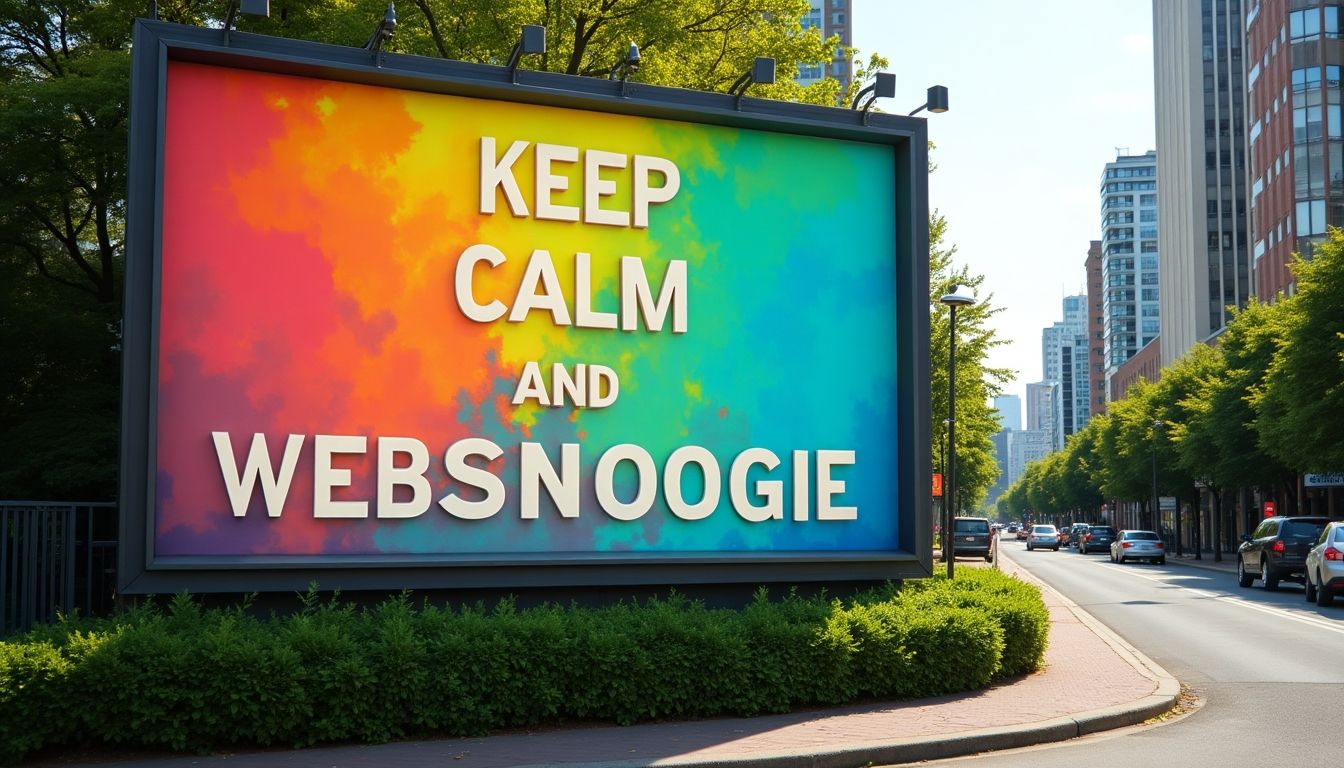 Colorful billboard with 'Keep Calm and Websnoogie' slogan.