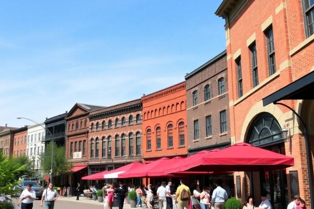 Vibrant street view of Omaha's Old Market area.